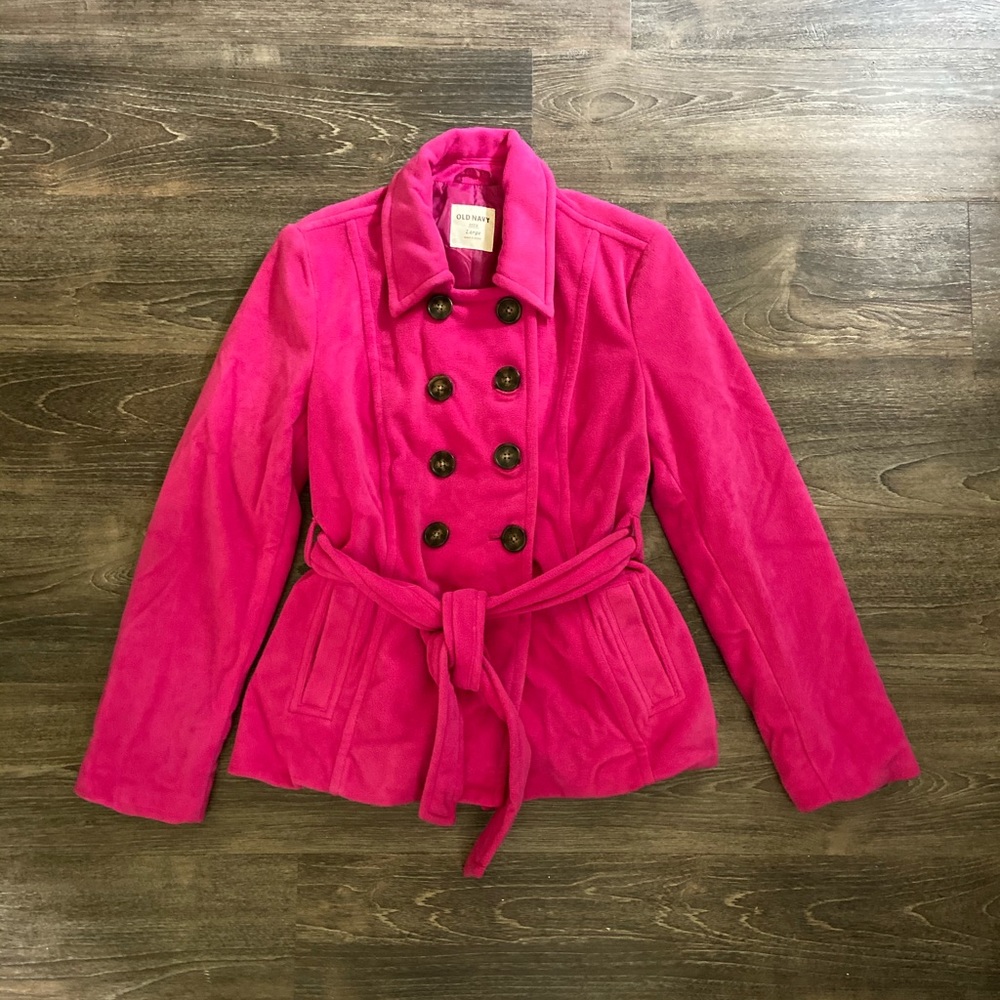 Hot pink fleece jacket pea coat